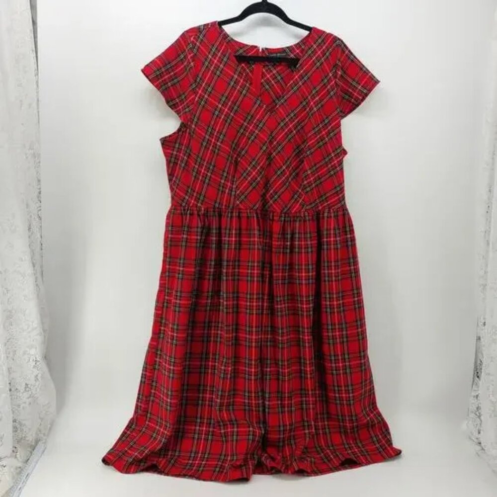 Lane Bryant Red Plaid Dress Plus Size 20 Midi